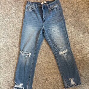 Mica Distressed Cropped Ankle Jean in Blue Wash w/ Raw Hem (Size 30)